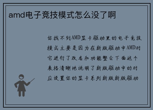 amd电子竞技模式怎么没了啊